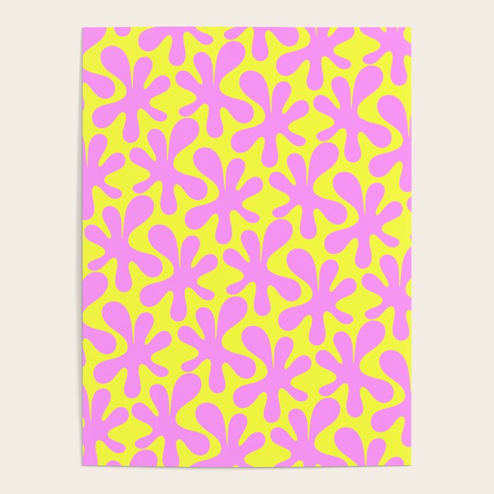 Neon Yellow and Pink Amoeba Dance Vivid Retro Modern Pattern Poster Gallery Image 1