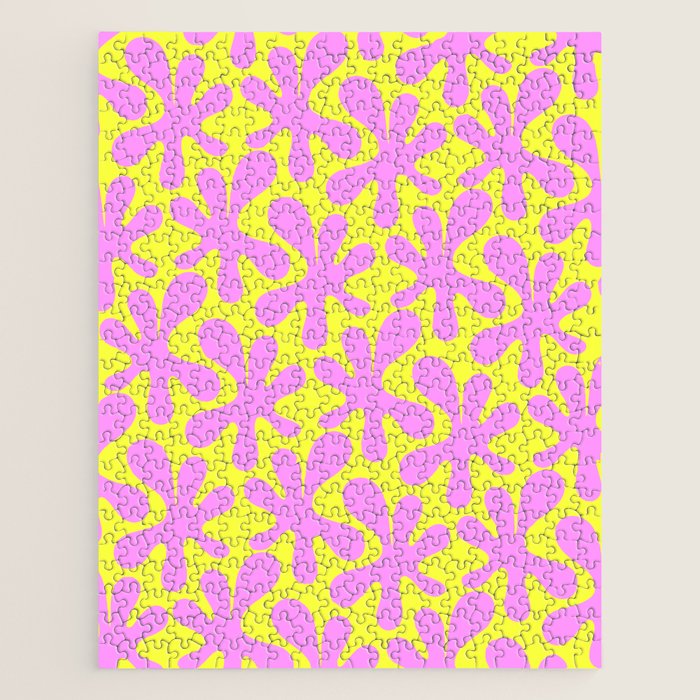 Neon Yellow and Pink Amoeba Dance Vivid Retro Modern Pattern Jigsaw Puzzle Gallery Image 1
