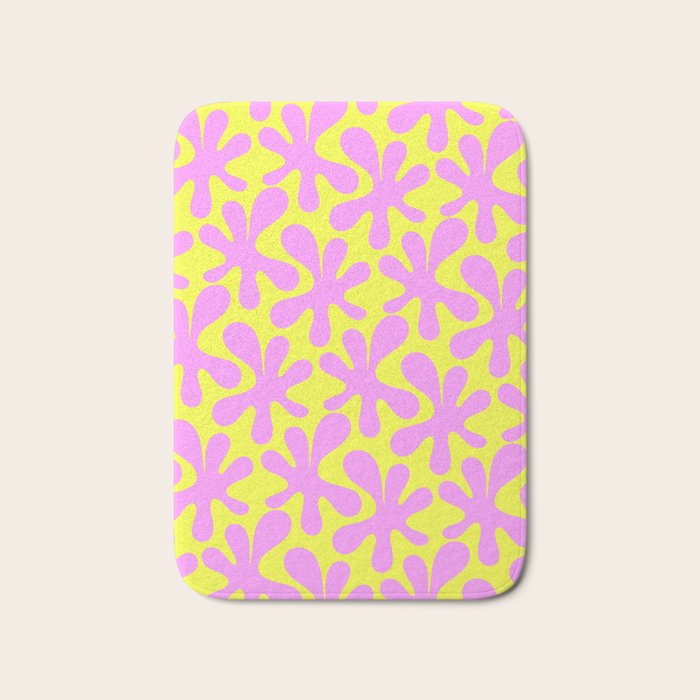Neon Yellow and Pink Amoeba Dance Vivid Retro Modern Pattern Bath Mat Gallery Image 1