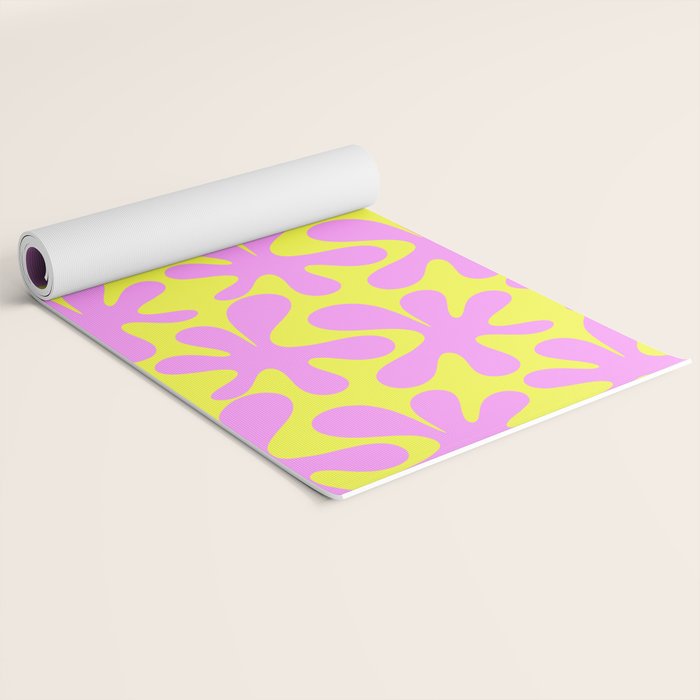 Neon Yellow and Pink Amoeba Dance Vivid Retro Modern Pattern Yoga Mat Gallery Image 2