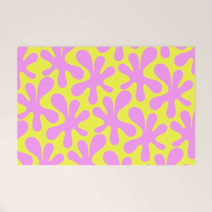 Neon Yellow and Pink Amoeba Dance Vivid Retro Modern Pattern Welcome Mat Gallery Image 1