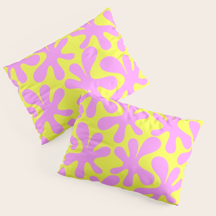 Neon Yellow and Pink Amoeba Dance Vivid Retro Modern Pattern Pillow Sham Gallery Image 1