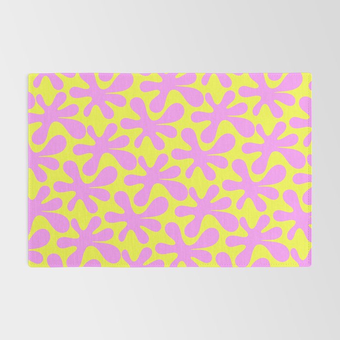 Neon Yellow and Pink Amoeba Dance Vivid Retro Modern Pattern Rug Gallery Image 2