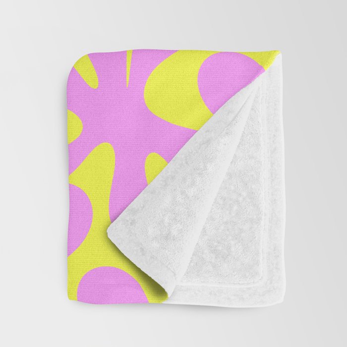 Neon Yellow and Pink Amoeba Dance Vivid Retro Modern Pattern Throw Blanket Gallery Image 3