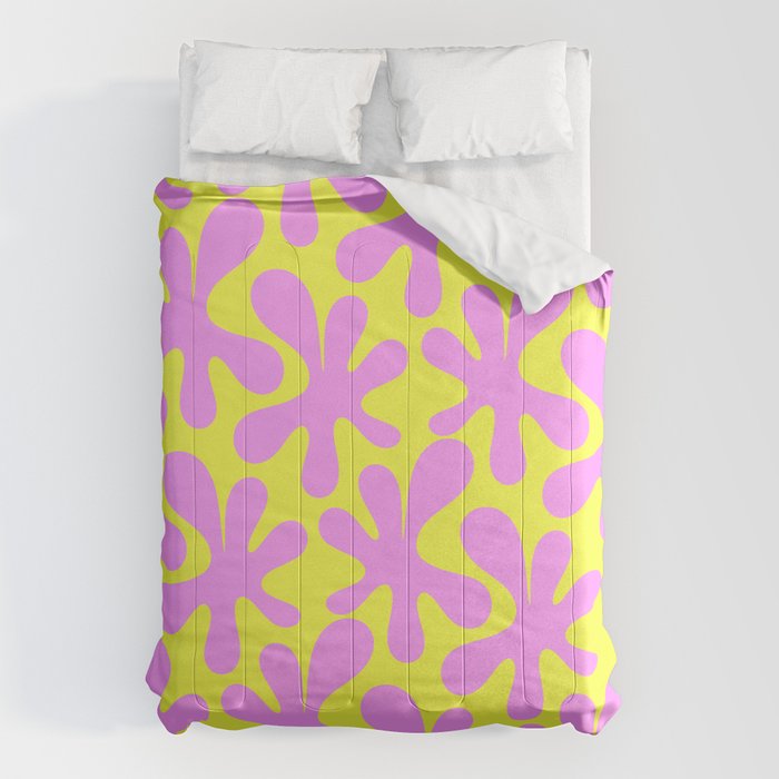 Neon Yellow and Pink Amoeba Dance Vivid Retro Modern Pattern Comforter Gallery Image 6