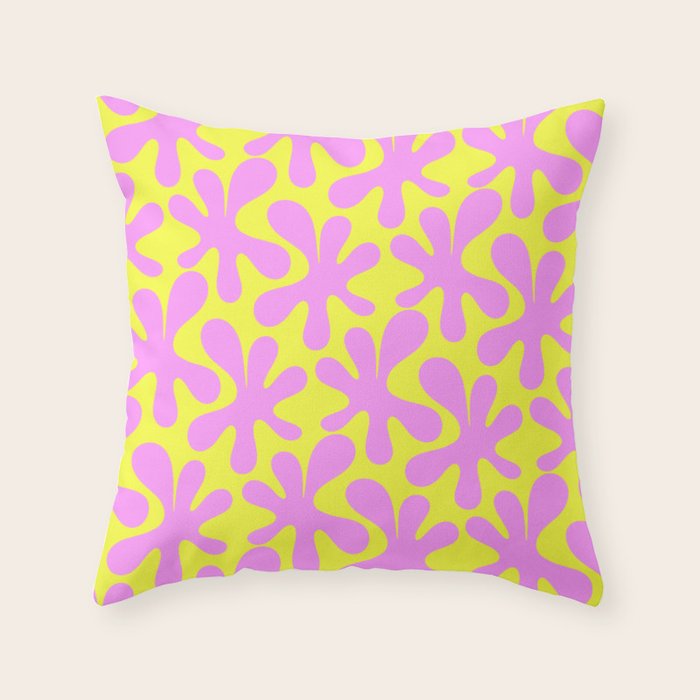 Neon Yellow and Pink Amoeba Dance Vivid Retro Modern Pattern Throw Pillow Gallery Image 6