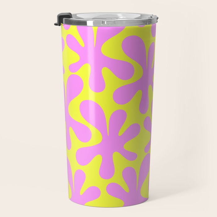 Neon Yellow and Pink Amoeba Dance Vivid Retro Modern Pattern Travel Mug Gallery Image 3