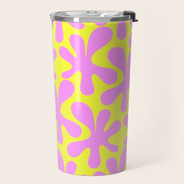 Neon Yellow and Pink Amoeba Dance Vivid Retro Modern Pattern Travel Mug Gallery Image 2