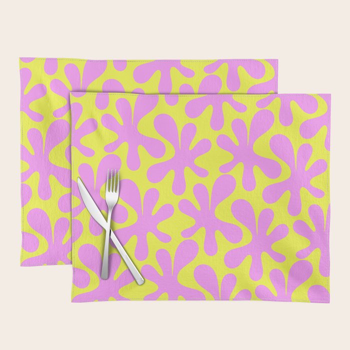 Neon Yellow and Pink Amoeba Dance Vivid Retro Modern Pattern Placemat Gallery Image 1