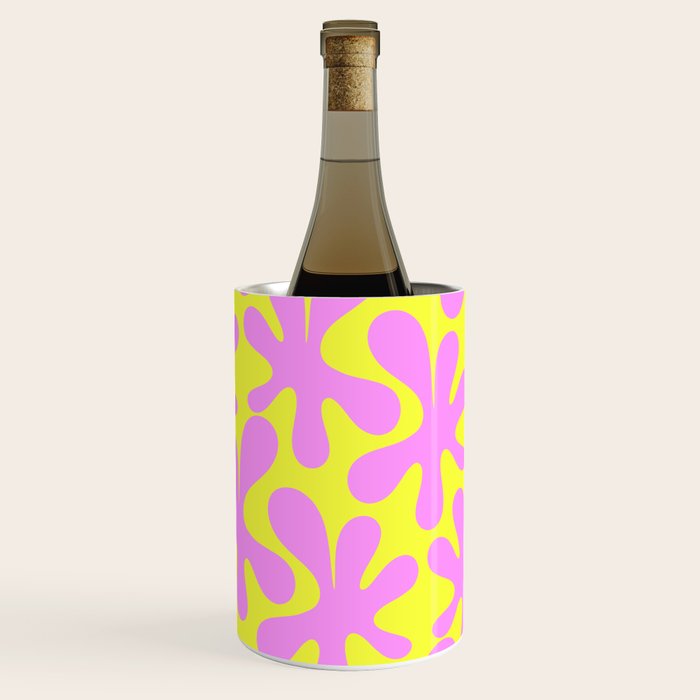 Neon Yellow and Pink Amoeba Dance Vivid Retro Modern Pattern Wine Chiller Gallery Image 3