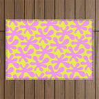 Neon Yellow and Pink Amoeba Dance Vivid Retro Modern Pattern Outdoor Rug Gallery Image 1
