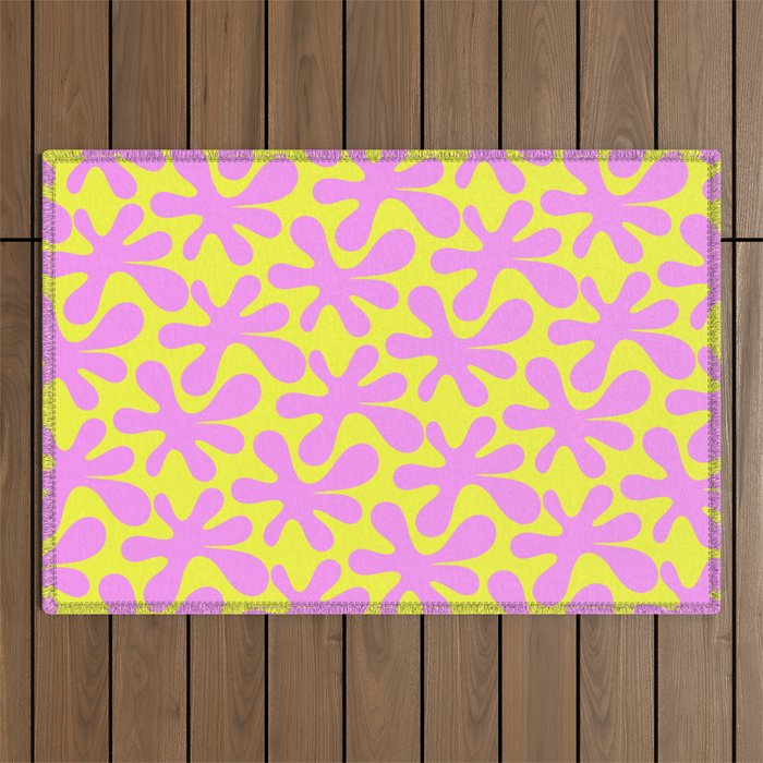 Neon Yellow and Pink Amoeba Dance Vivid Retro Modern Pattern Outdoor Rug Gallery Image 1