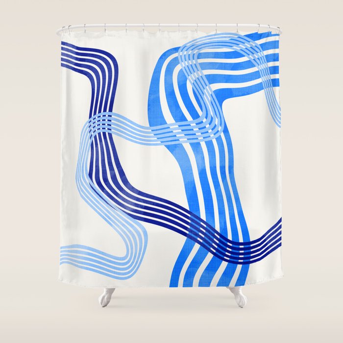 minimal organic waves blue Shower Curtain Gallery Image 1
