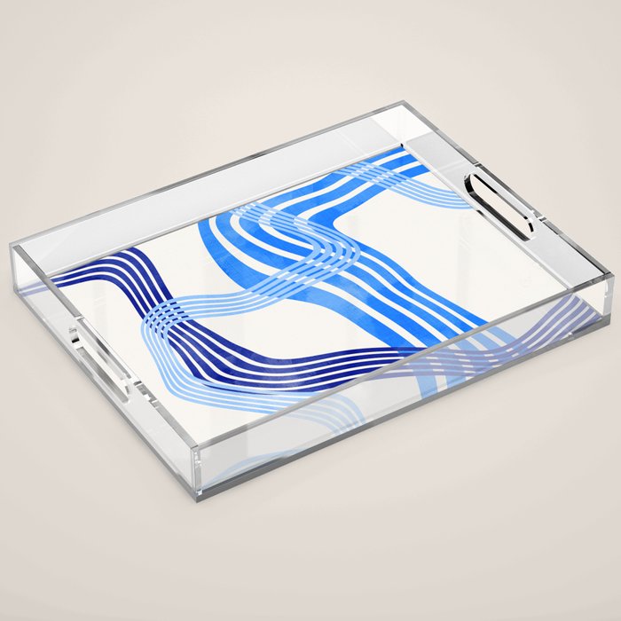 minimal organic waves blue Acrylic Tray Gallery Image 1