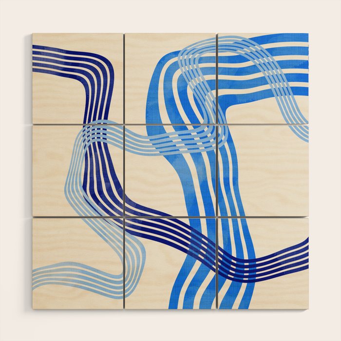 minimal organic waves blue Wood Wall Art Gallery Image 1