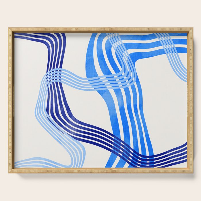 minimal organic waves blue Serving Tray Gallery Image 1