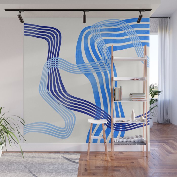 minimal organic waves blue Wall Mural Gallery Image 1
