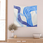 minimal organic waves blue Wall Tapestry Gallery Image 2