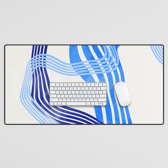 minimal organic waves blue Desk Mat Gallery Image 1