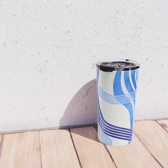 minimal organic waves blue Travel Mug Gallery Image 4