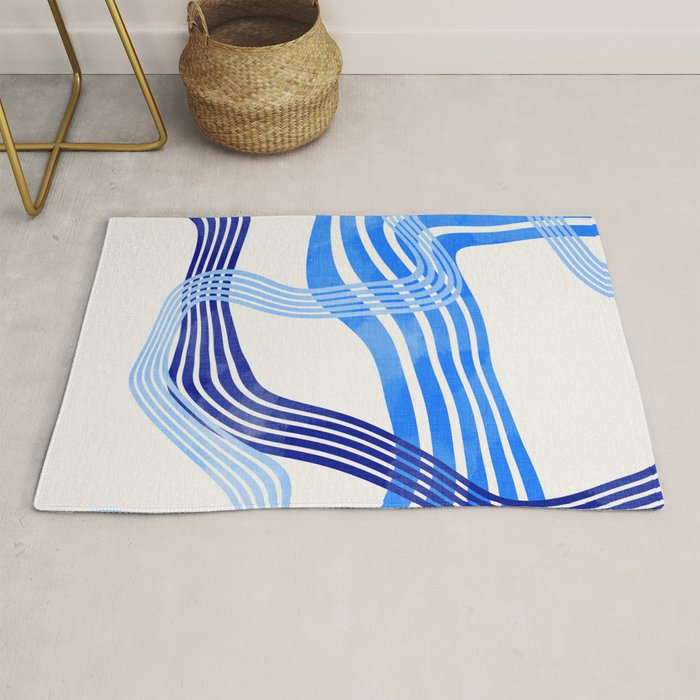 minimal organic waves blue Rug Gallery Image 1