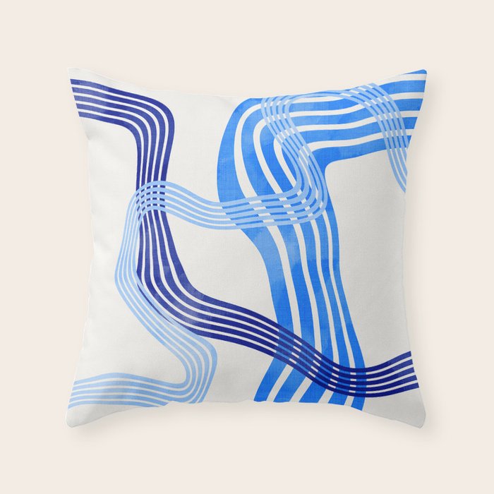minimal organic waves blue Throw Pillow Gallery Image 6