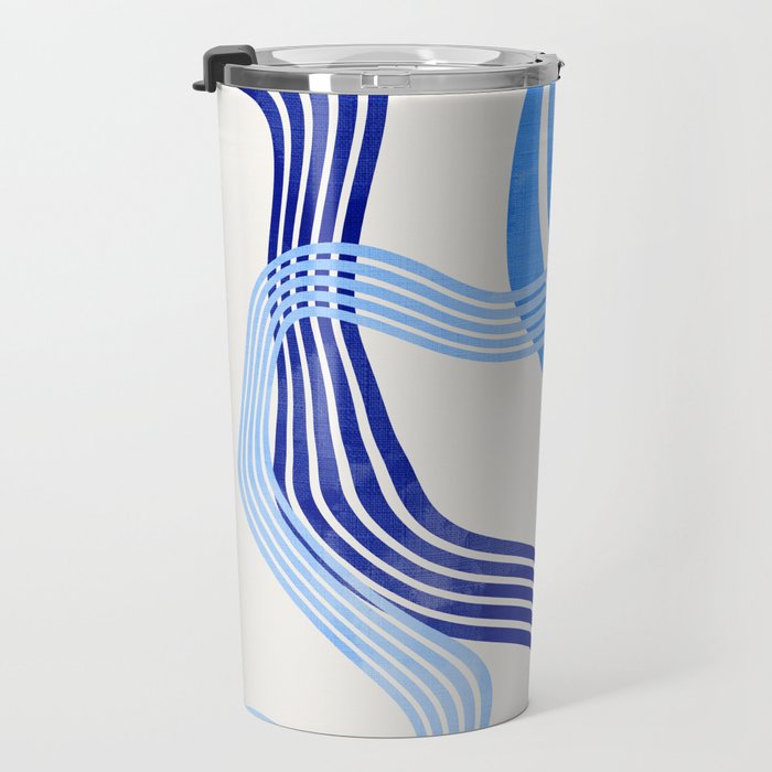 minimal organic waves blue Travel Mug Gallery Image 3