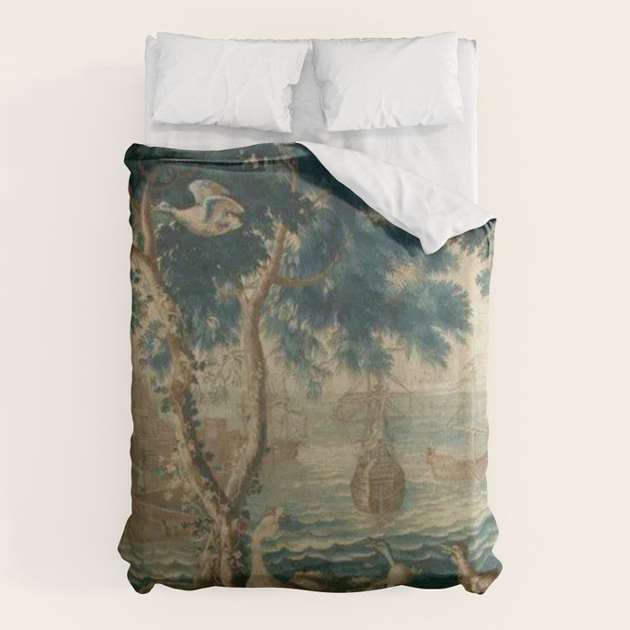 Antique French Louis XIV Beauvais Landscape Tapestry Duvet Cover Gallery Image 1