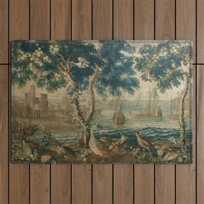 Antique French Louis XIV Beauvais Landscape Tapestry Outdoor Rug Gallery Image 1