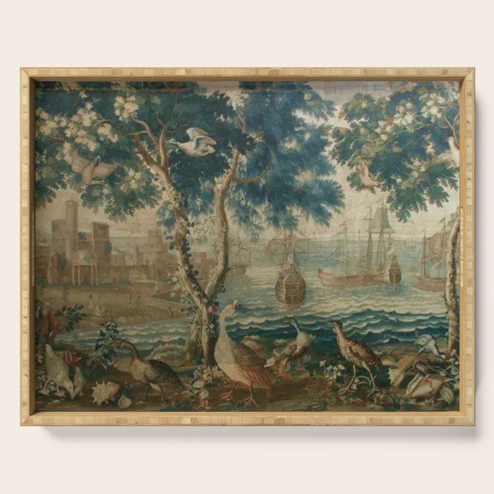 Antique French Louis XIV Beauvais Landscape Tapestry Serving Tray Gallery Image 1