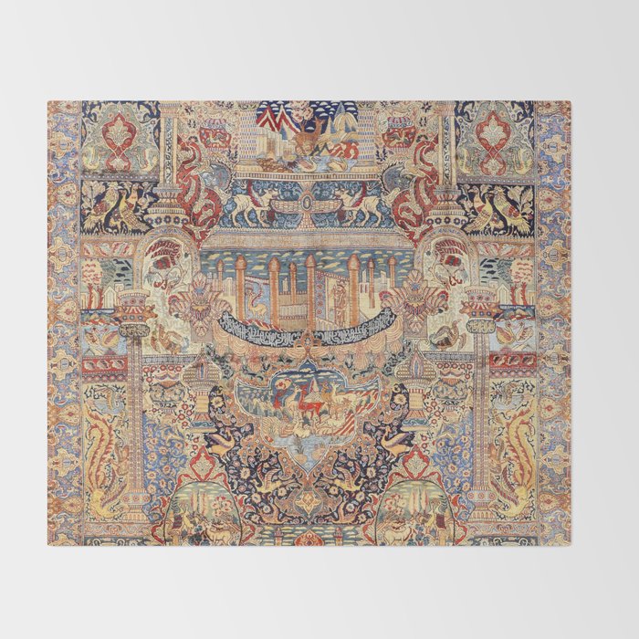 Golden City Antique Persian Kashmar Throw Blanket Gallery Image 2
