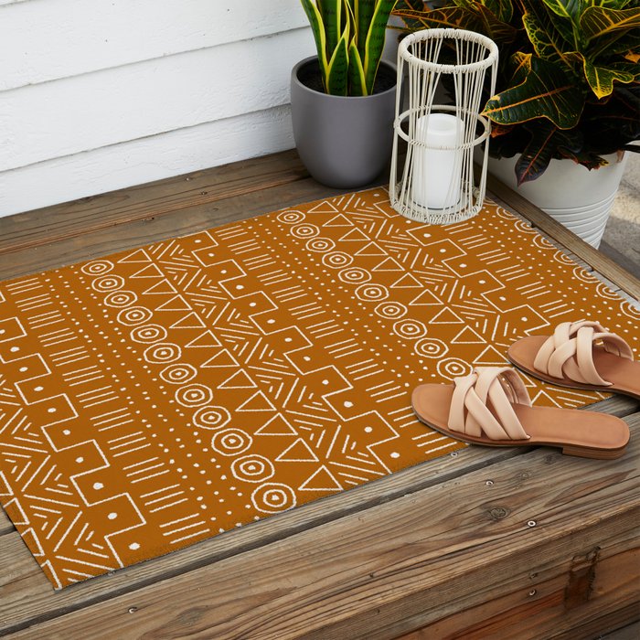 Mudcloth Style 1 in Orange Outdoor Rug Gallery Image 2