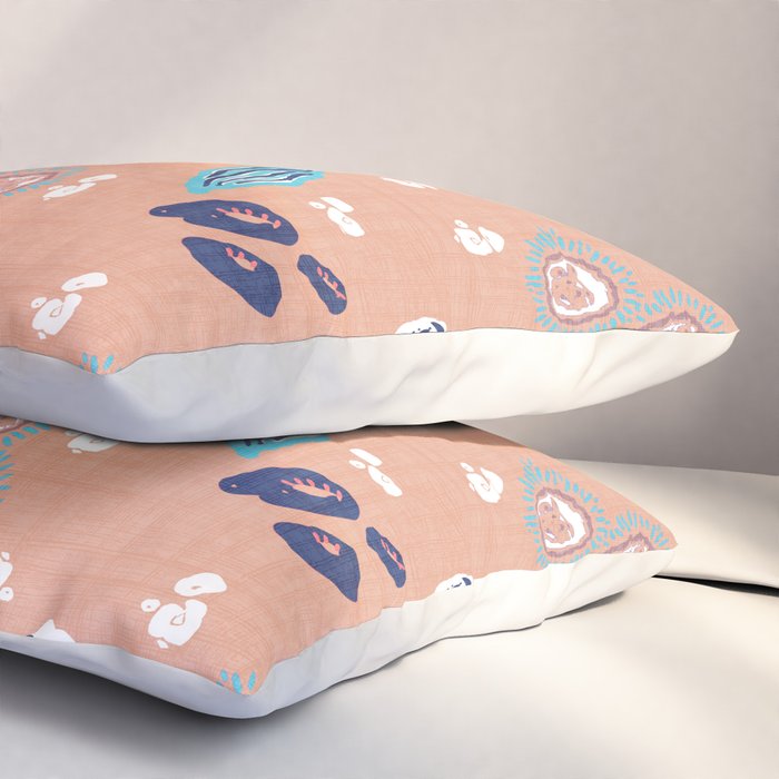 Romantic Abstract Flowers Blue and Muted Pink Pillow Sham Gallery Image 3