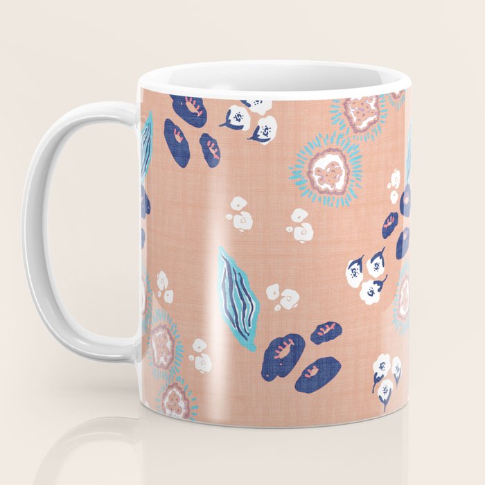 Romantic Abstract Flowers Blue and Muted Pink Coffee Mug Gallery Image 3
