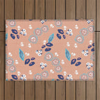 Romantic Abstract Flowers Blue and Muted Pink Outdoor Rug Gallery Image 1