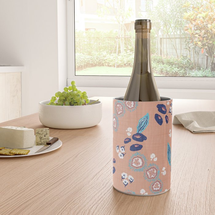 Romantic Abstract Flowers Blue and Muted Pink Wine Chiller Gallery Image 4