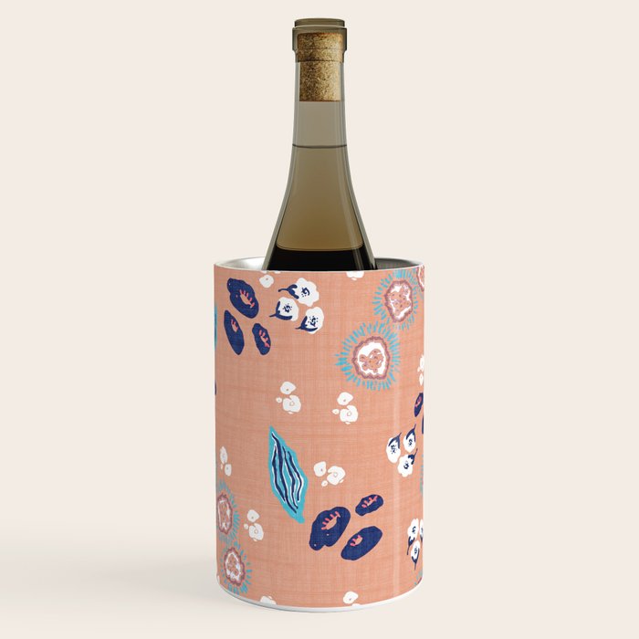 Romantic Abstract Flowers Blue and Muted Pink Wine Chiller Gallery Image 3