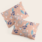 Romantic Abstract Flowers Blue and Muted Pink Pillow Sham Gallery Image 3