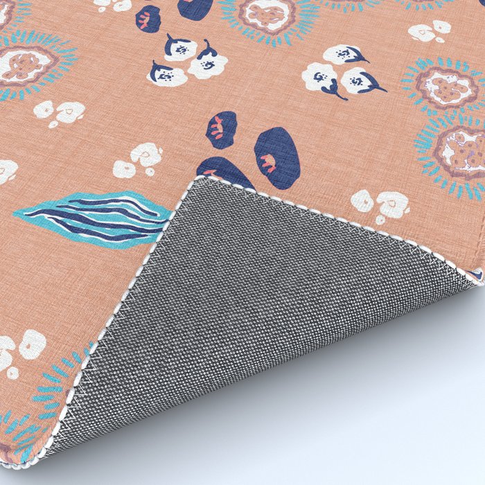 Romantic Abstract Flowers Blue and Muted Pink Rug Gallery Image 4