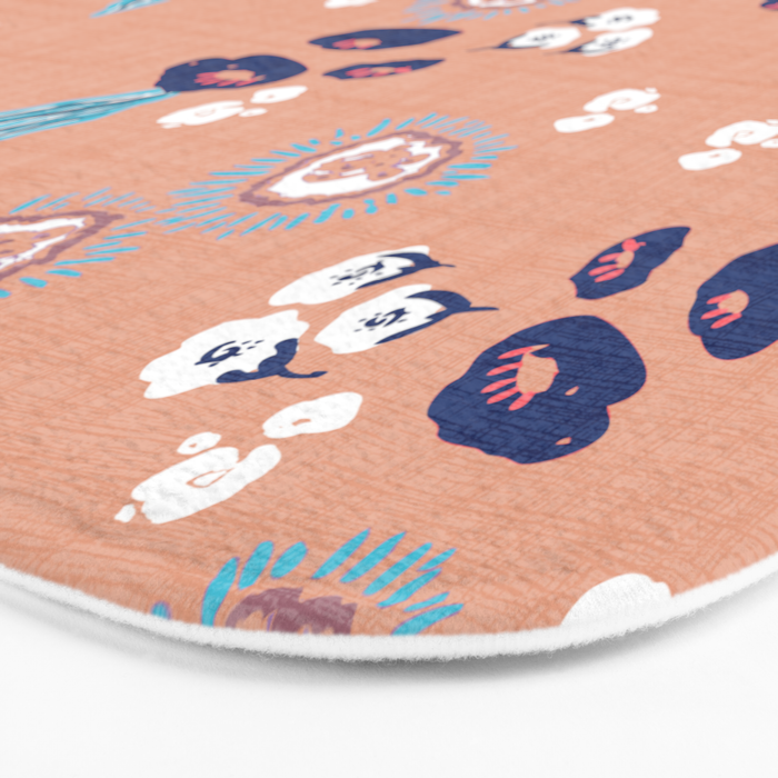 Romantic Abstract Flowers Blue and Muted Pink Bath Mat Gallery Image 3