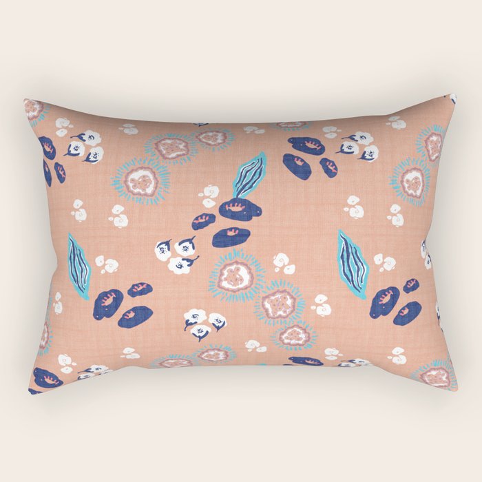 Romantic Abstract Flowers Blue and Muted Pink Rectangular Pillow Gallery Image 2