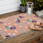 Romantic Abstract Flowers Blue and Muted Pink Outdoor Rug Gallery Image 2