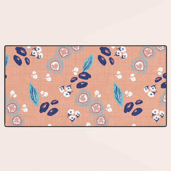 Romantic Abstract Flowers Blue and Muted Pink Desk Mat Gallery Image 3