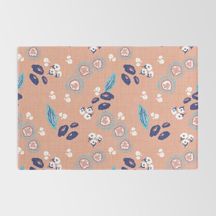 Romantic Abstract Flowers Blue and Muted Pink Rug Gallery Image 2