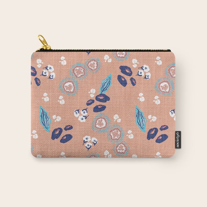 Romantic Abstract Flowers Blue and Muted Pink Carry All Pouch Gallery Image 1