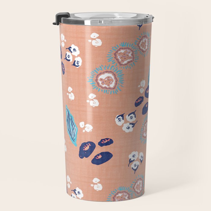 Romantic Abstract Flowers Blue and Muted Pink Travel Mug Gallery Image 3