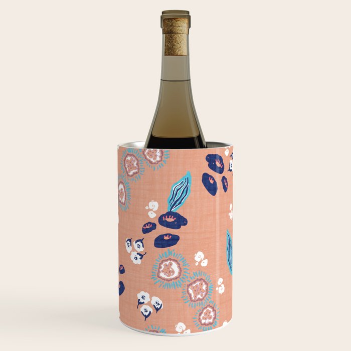 Romantic Abstract Flowers Blue and Muted Pink Wine Chiller Gallery Image 1