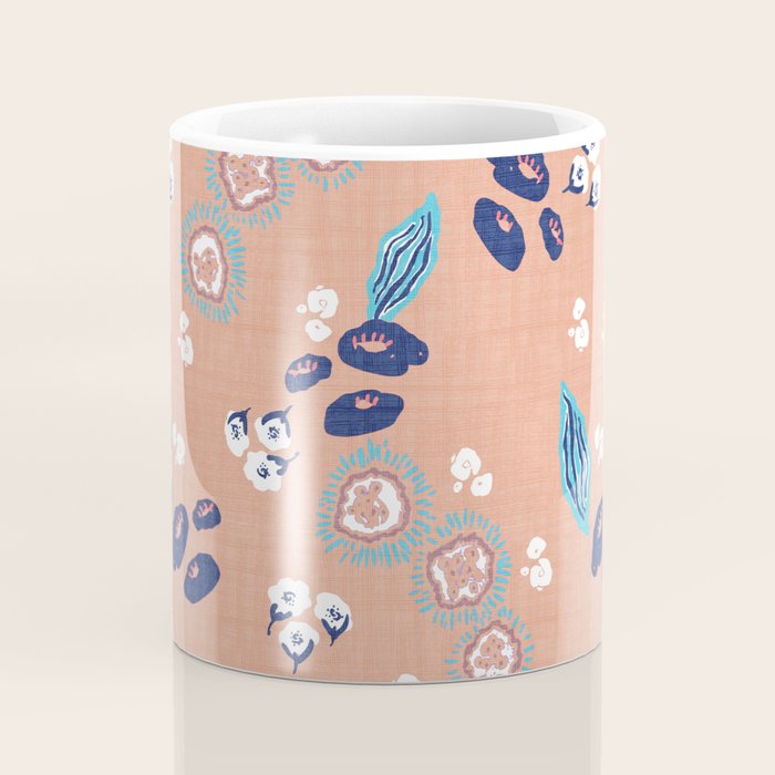 Romantic Abstract Flowers Blue and Muted Pink Coffee Mug Gallery Image 4