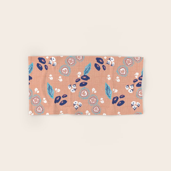 Romantic Abstract Flowers Blue and Muted Pink Bath Towel Gallery Image 1