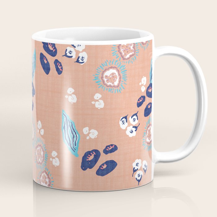 Romantic Abstract Flowers Blue and Muted Pink Coffee Mug Gallery Image 1